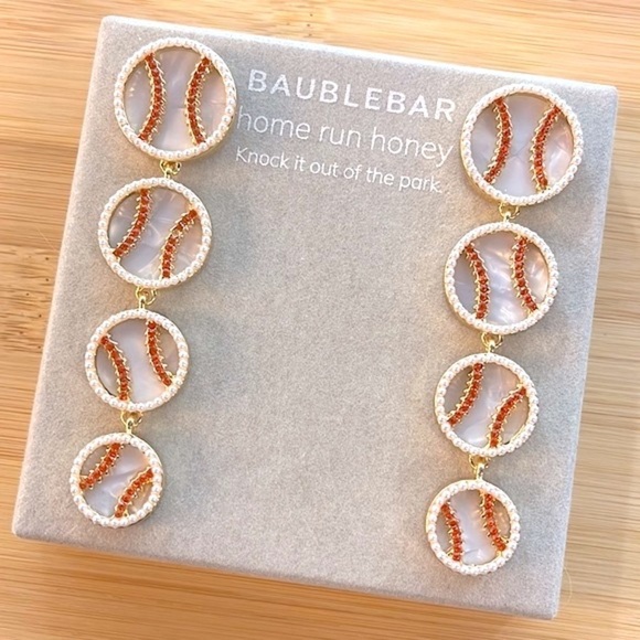 Brand New BaubleBar Baseball Drop Earrings Home Run Honey Beaded Sporty MLB - Picture 2 of 9